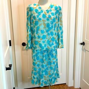 LOURDES CHAVEZ Vintage Size 12 Two Piece Suit/Dress All Silk  Stunning Condition